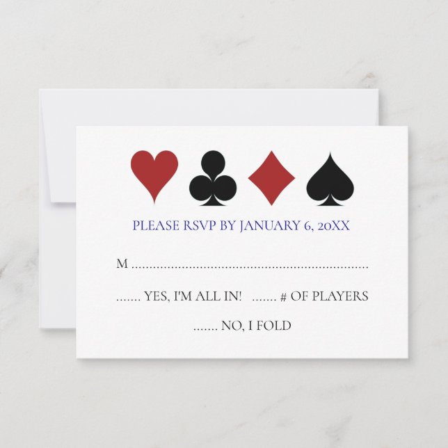Carte de Poker Blue Las Vegas costume mariage RSVP (Devant)