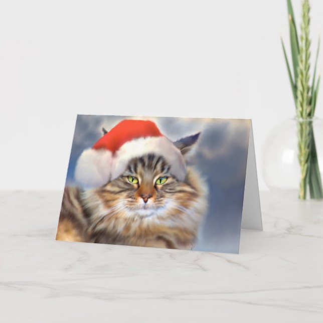 Carte de Portrait de Noël du chat de Maine Coon (Devant)