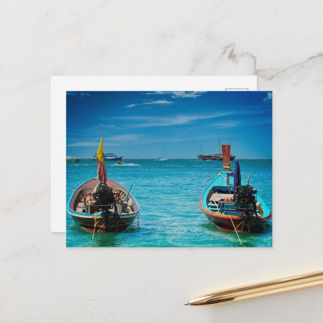 Carte de poste de bateau thaïlandais traditionnell (Devant/Arrière en situation)