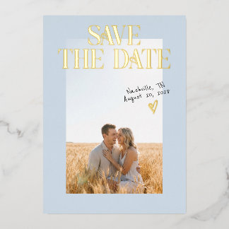 Carte de préavis de dusty blue avec photo et foil