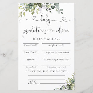 Carte de prédictions de baby shower Élégant Eucaly