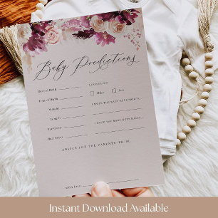 Carte de prédictions de Baby Shower Florale Bourgo