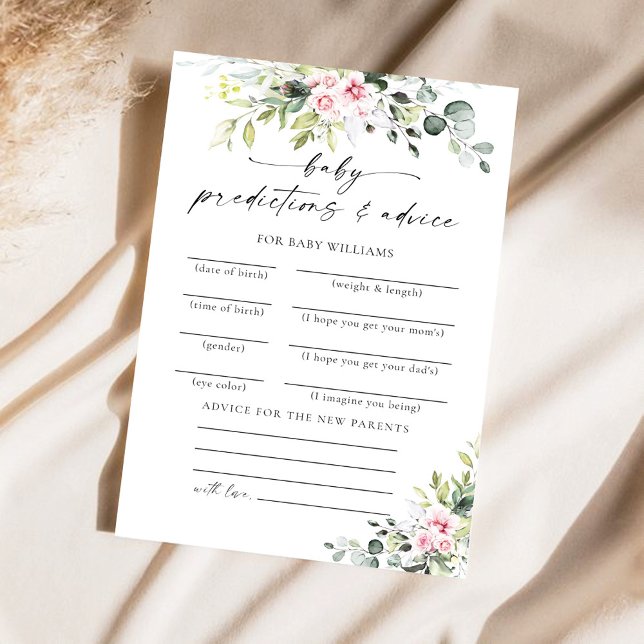 Carte de prédictions de Baby shower rose verdoyant (Créateur téléchargé)