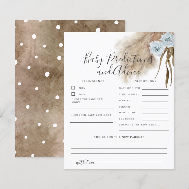 Carte de prédictions et de conseils pour bébé avec (Devant / Derrière)