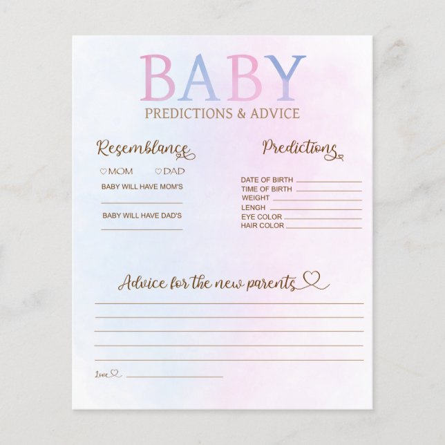 Carte de prédictions et de conseils pour bébé révé (Devant)