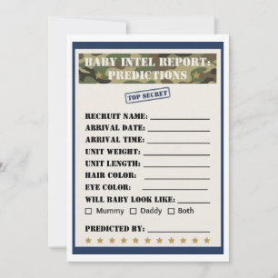 Carte de prédictions pour Baby Shower Militaire