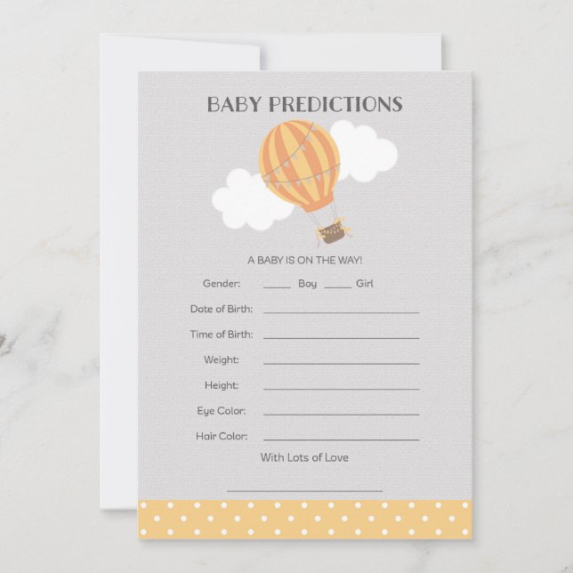 Carte de prédictions pour bébé à ballon à air chau (Devant)