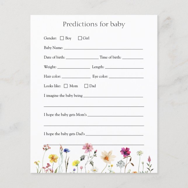 Carte de prédictions pour bébé fleur sauvage (Devant)