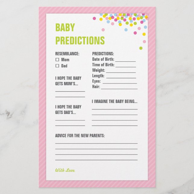 Carte de prédictions pour bébés - rose (Devant)