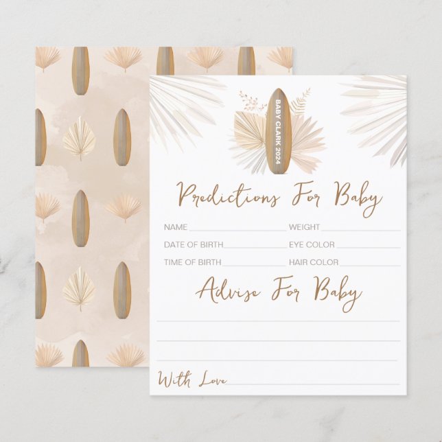 Carte de prévision et de conseil du baby shower (Devant / Derrière)