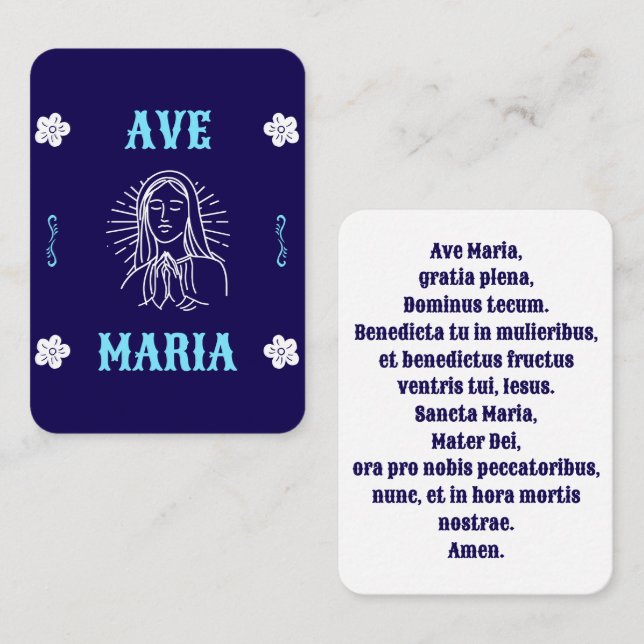 Carte de prière Ave Maria - Latin Hail Mary (Devant / Derrière)