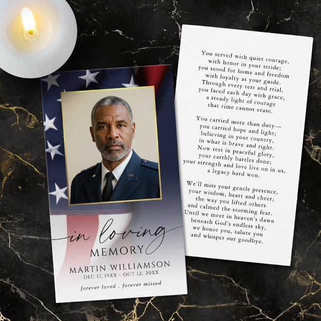 Carte de prière avec drapeau américain et message  (Créateur téléchargé)