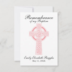 Carte de prière baptême croix rose