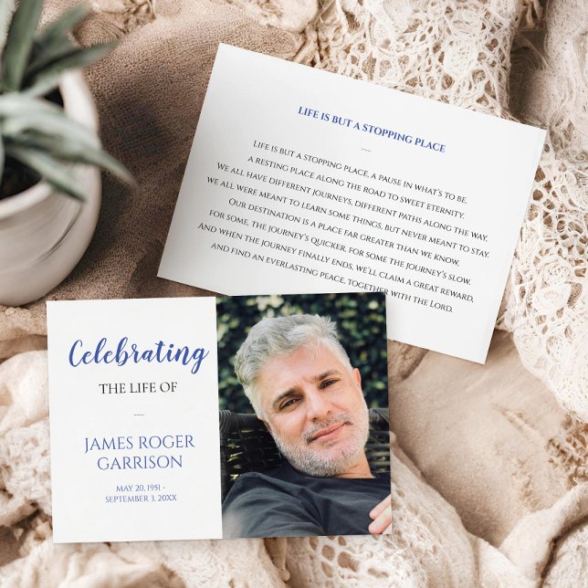 Carte de prière Blue Celebration of Life avec phot (Créateur téléchargé)