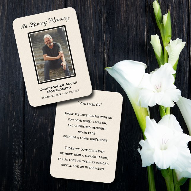 Carte de prière commémorative de la photo funérair (Simple funeral photo memorial keepsake bookmark prayer cards with a poem or prayer on the back)