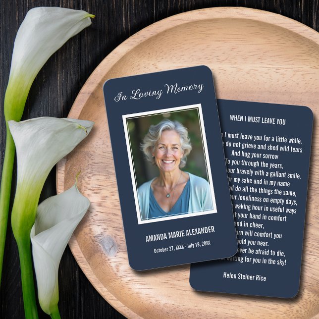 Carte de prière commémorative de la photo funérair (Simple funeral photo memorial prayer cards with a poem or prayer on the back)
