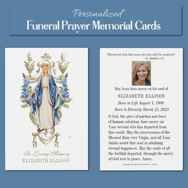 Carte de prière commémorative des funérailles de l (Traditional Catholic Blessed Virgin Mary Funeral Prayer Memorial Card)