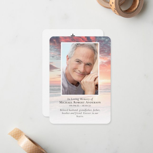 Carte de prière commémorative du coucher du soleil (Devant/Arrière en situation)