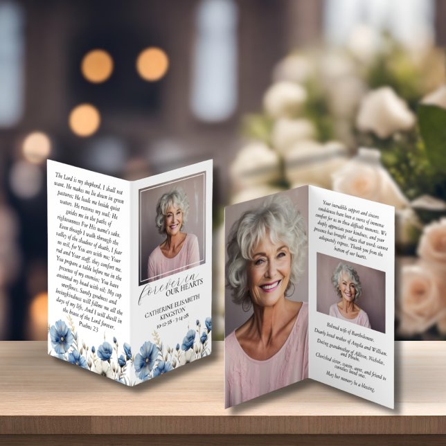 Carte de prière commémorative Dusty Bleu Blanc Pli (Créateur téléchargé)