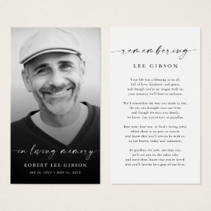 Carte de prière commémorative en mémoire d'amour