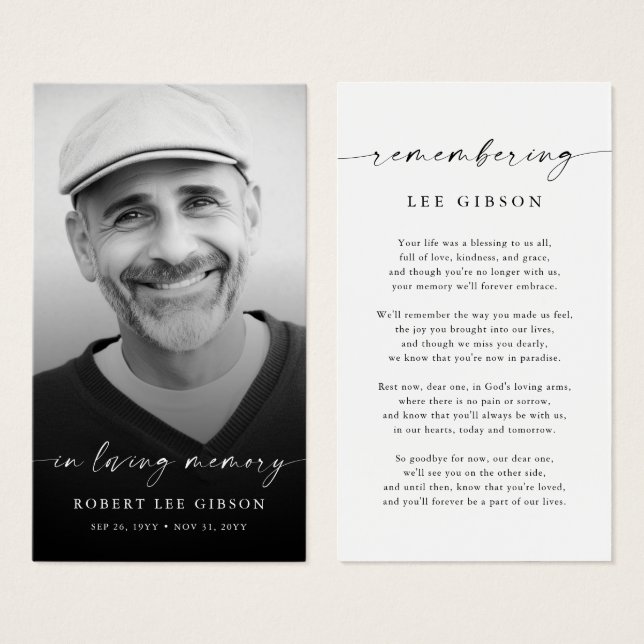 Carte de prière commémorative en mémoire d'amour (Devant & derrière)