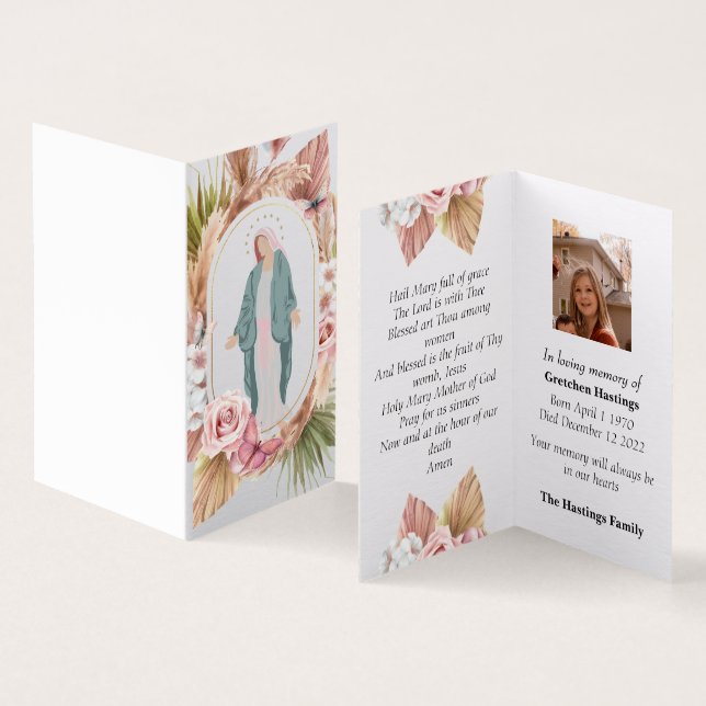 Carte de prière commémorative funéraire rose (Inside and Outside)