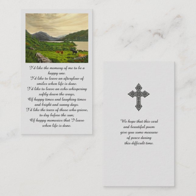 Carte de prière commémorative Sympathy (Devant / Derrière)