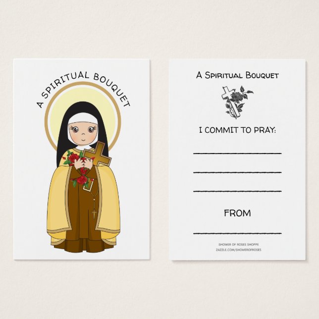 Carte de prière de Bouquet spirituel St. Therese J (Devant & derrière)