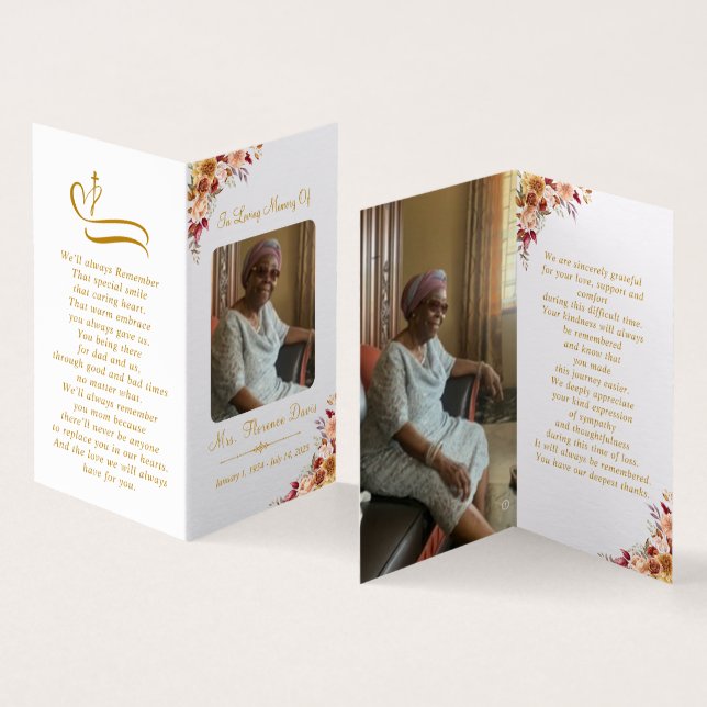 Carte de prière de dossier photo Gold Script Memor (Inside and Outside)