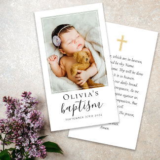 Carte de prière de garde de photos de baptême