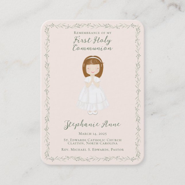 Carte de prière de la fille communion (Devant)