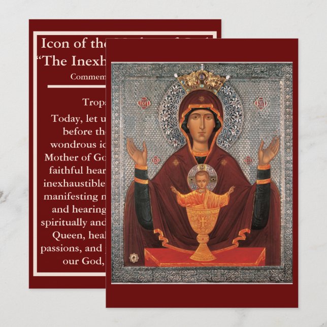 carte de prière de la Mère de Dieu - Chalice inépu (Devant / Derrière)