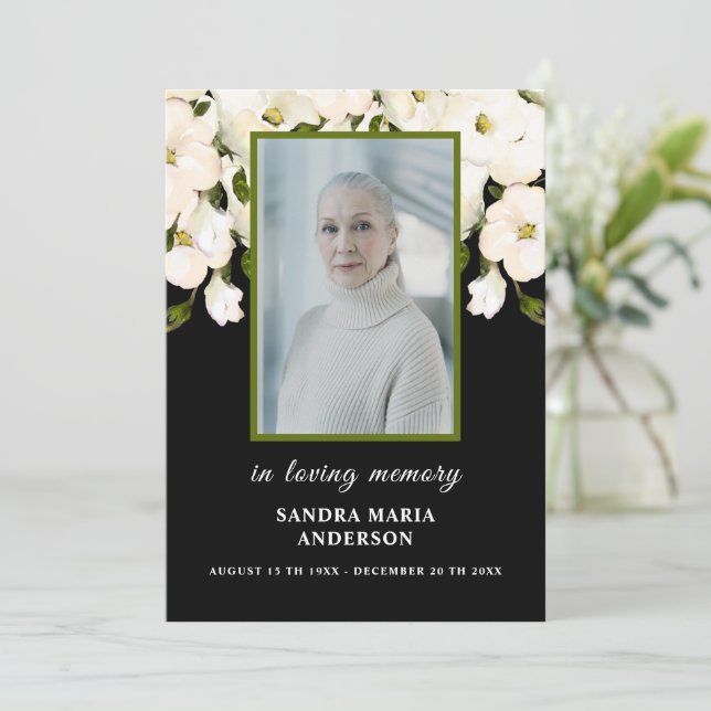 Carte de prière de mémoire de photo de rose noire  (Debout devant)