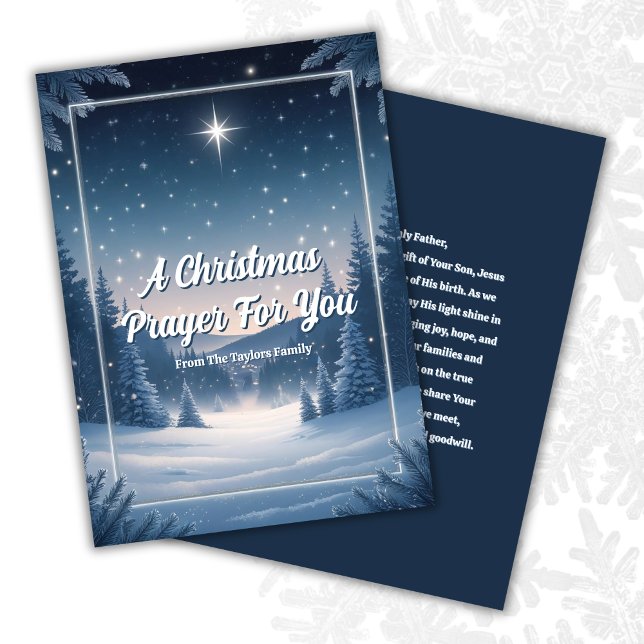Carte de prière de Noël de conservation religieuse (Personalized Christmas Prayer Card – Star of Bethlehem Winter Scene )