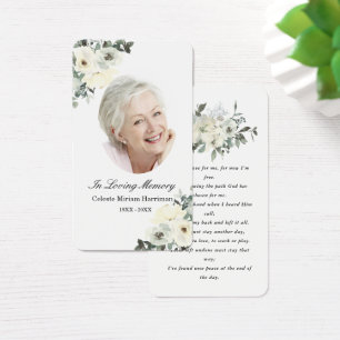 Carte de prière de photo florale blanche rustique