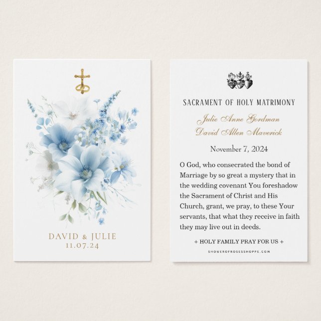 Carte de prière des Mariages catholiques bleus (Devant & derrière)