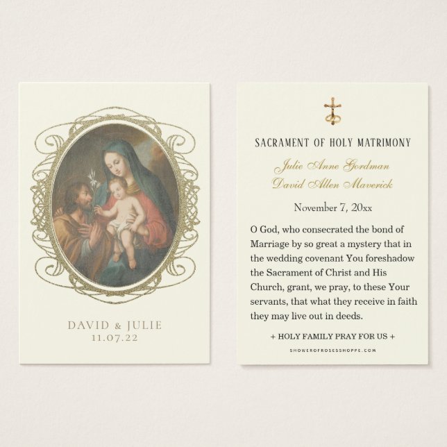 Carte de prière du Mariage catholique (Devant & derrière)