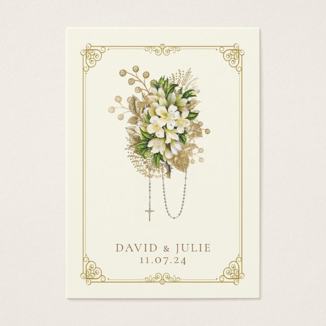 Carte de prière du Mariage d'ivoire et d'or Floral (Devant)
