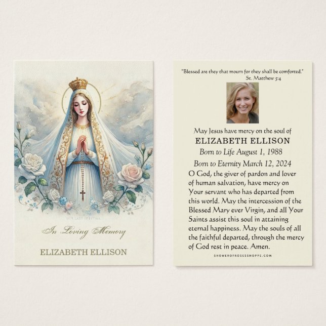 Carte de prière funéraire de la Vierge catholique  (Devant & derrière)