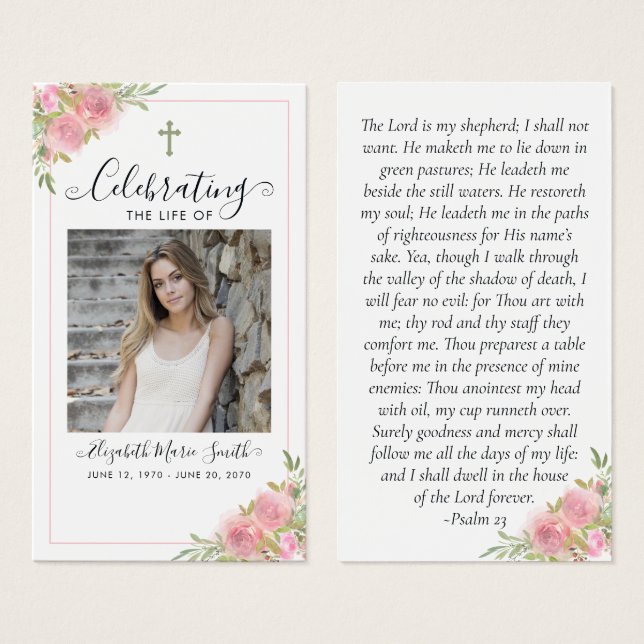 Carte de prière funéraire du service commémoratif  (Devant & derrière)