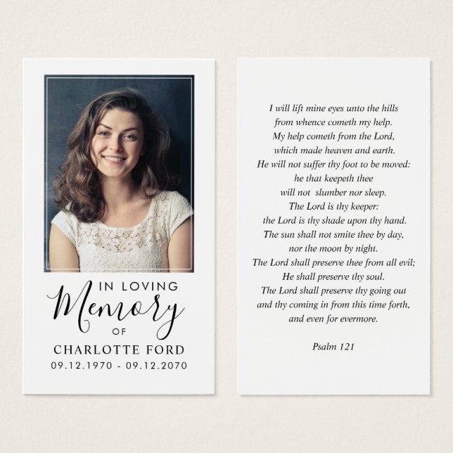 Carte de prière funéraire en mémoire d'amour (Devant & derrière)