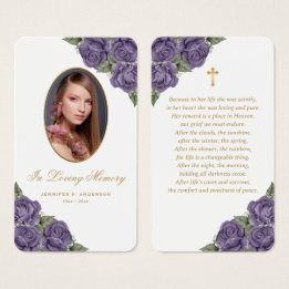 Carte de prière funéraire Floral Purple Gold
