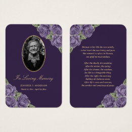 Carte de prière funéraire florale violette