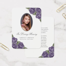 Carte de prière funéraire mémorial Argent Violet