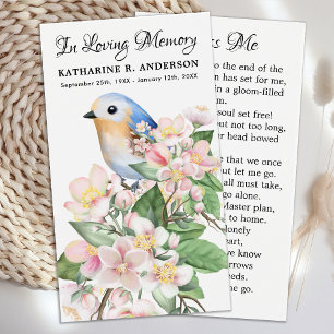 Carte de prière funéraire Memorial Bird Floral Poe