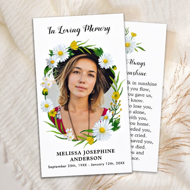 Carte de prière funéraire Memorial Floral Daisy Ph (Créateur téléchargé)