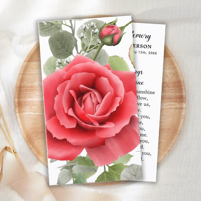 Carte de prière funéraire Memorial Red Rose Sympat (Créateur téléchargé)