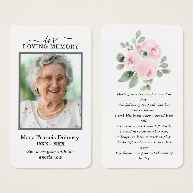 Carte de prière funéraire rose florale Sympathy (Devant & derrière)