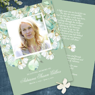 Carte de prière funéraire Sympathy Eucalyptus Phot