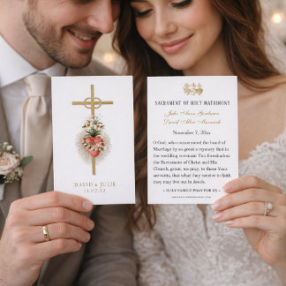 Carte de prière Mariage catholique avec croix et a